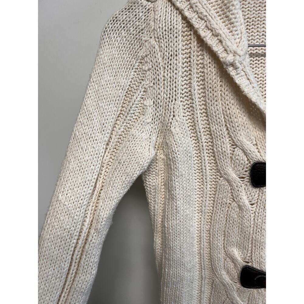 Y2K Hooded Toggle button Cable Knit Cardigan Sweater Small Equestrian Cape Cod - Picture 4 of 8